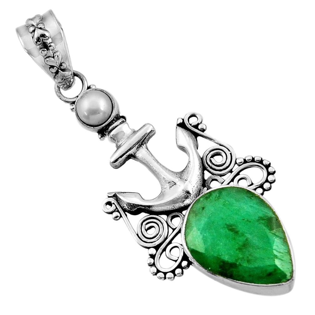 cts natural green emerald pearl anchor charm pendant d43870