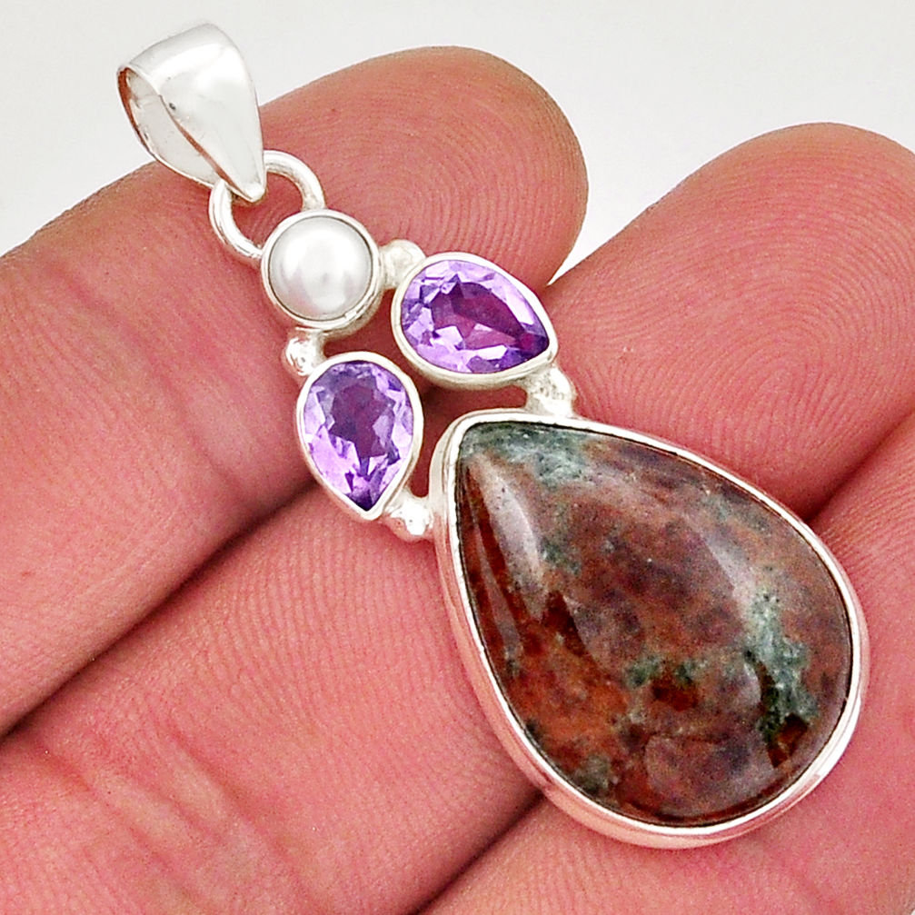 925 silver 19.96cts natural green grass garnet amethyst pearl pendant y21512