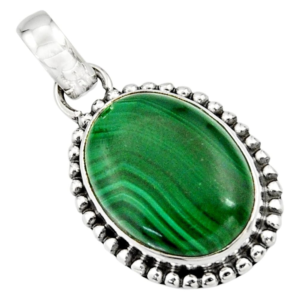 925 silver 13.28cts natural green malachite (pilot's stone) oval pendant r26508