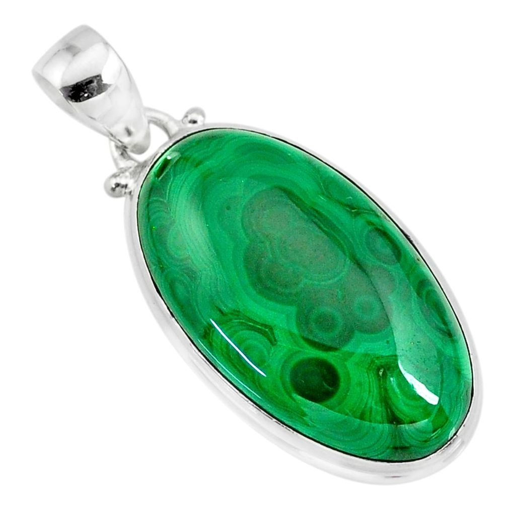 925 silver 27.69cts natural green malachite (pilot's stone) oval pendant r84650