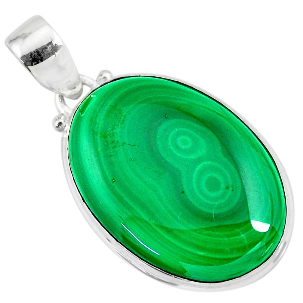 925 silver 24.38cts natural green malachite (pilot's stone) oval pendant r84664