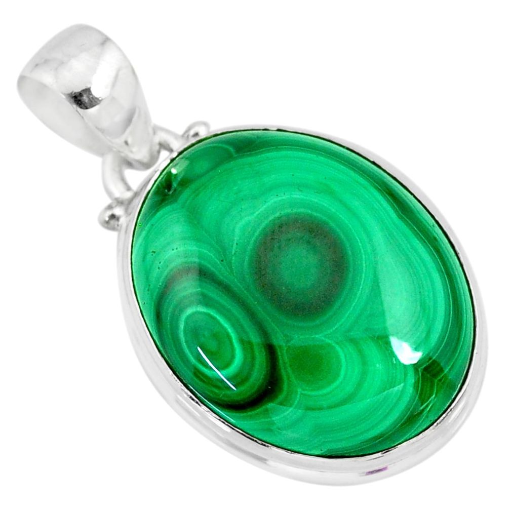 925 silver 21.97cts natural green malachite (pilot's stone) oval pendant r84671