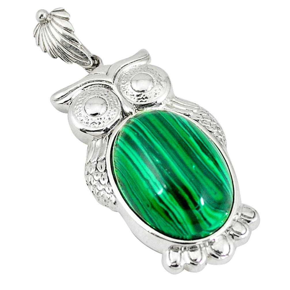 925 silver natural green malachite (pilot's stone) owl pendant jewelry c22563
