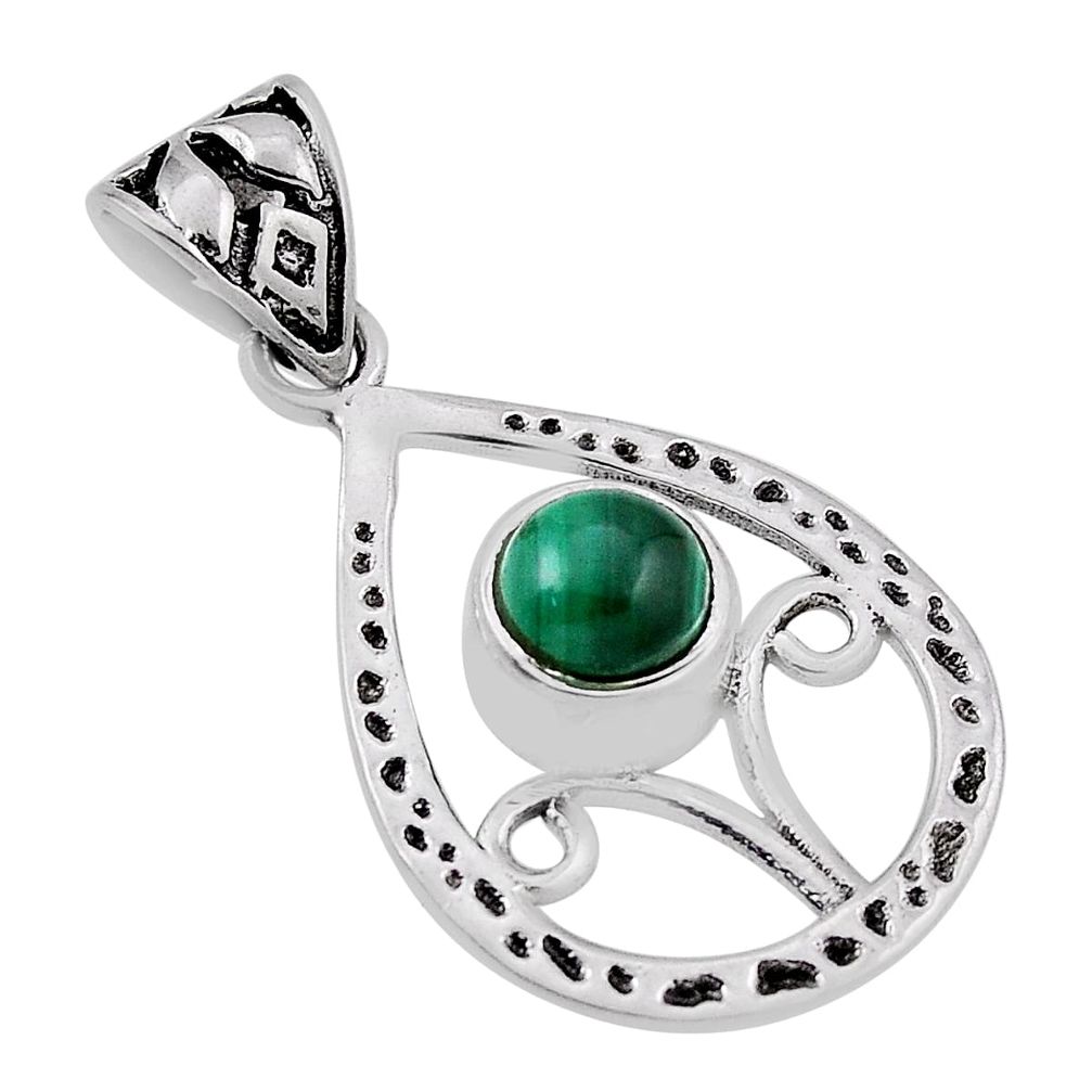 925 silver 0.64cts natural green malachite (pilot's stone) round pendant n34482