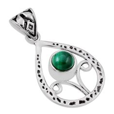 925 silver 0.64cts natural green malachite (pilot's stone) round pendant n34482