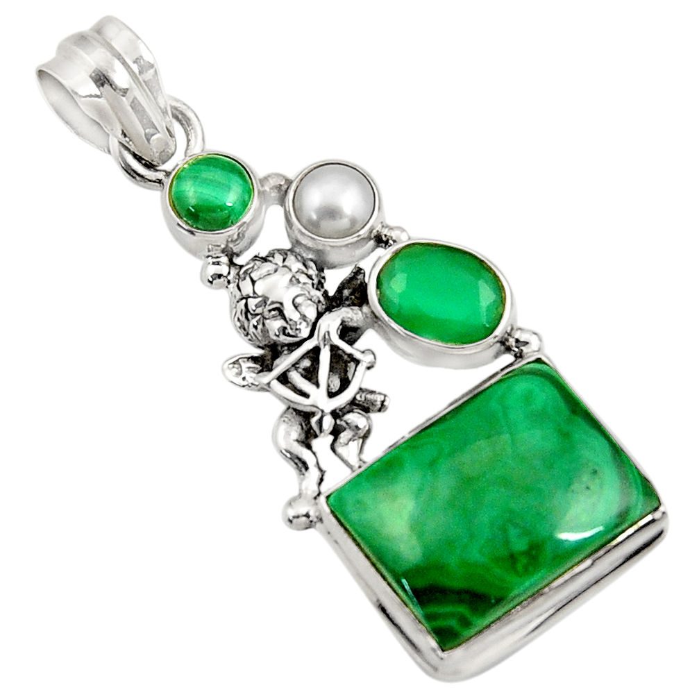 925 silver 15.35cts natural green malachite angel wings fairy pendant d42747
