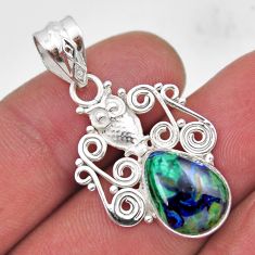 925 silver 5.29cts natural green malachite in azurite owl pendant jewelry y43966