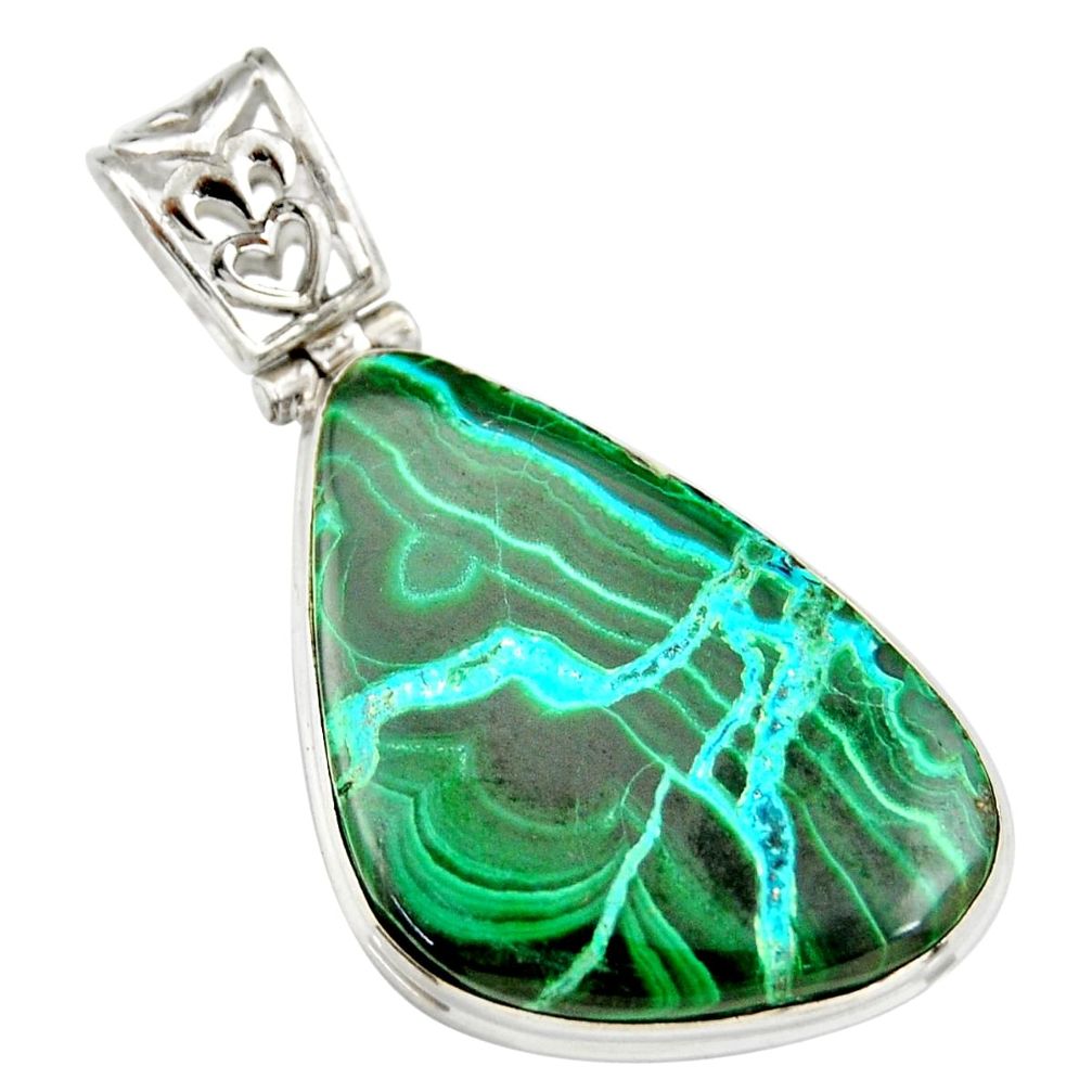 925 silver 25.57cts natural green malachite in chrysocolla fancy pendant r20045