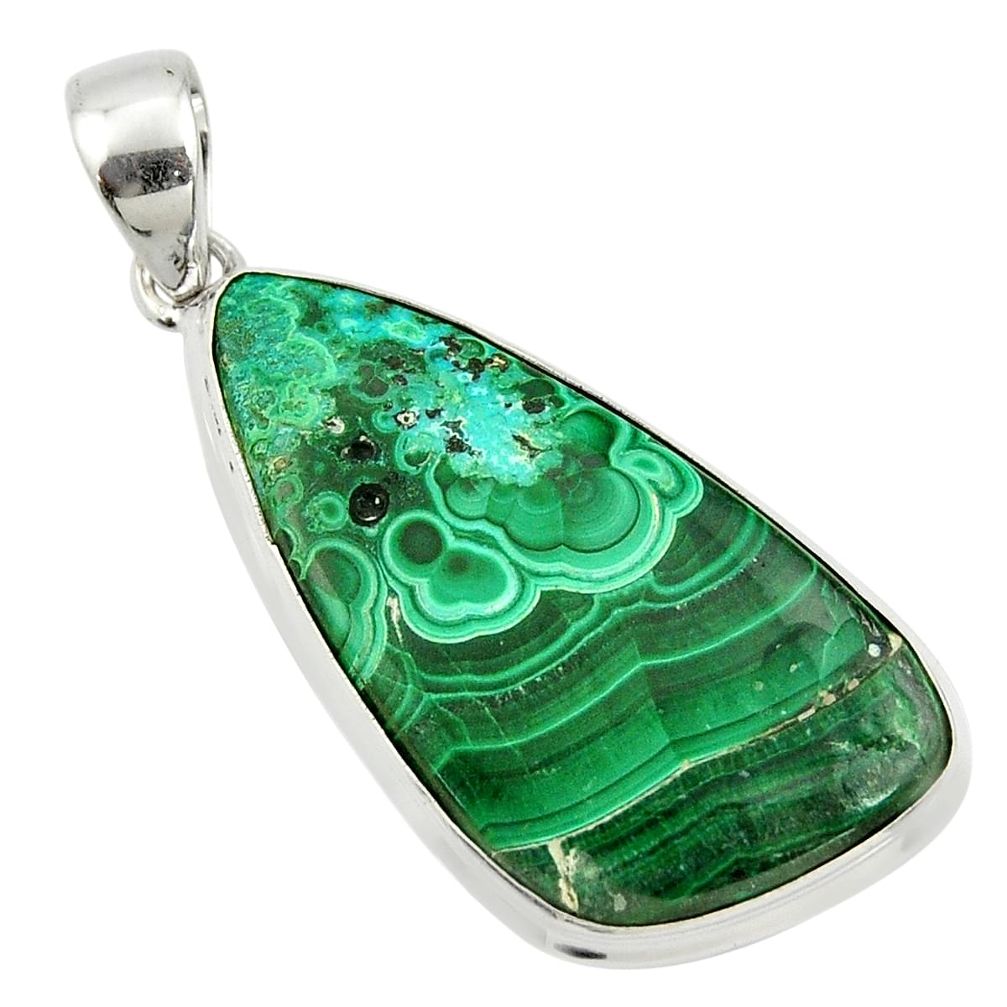 925 silver 29.40cts natural green malachite in chrysocolla fancy pendant r39906