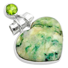 925 silver 16.70cts natural green mariposite heart peridot round pendant t13199