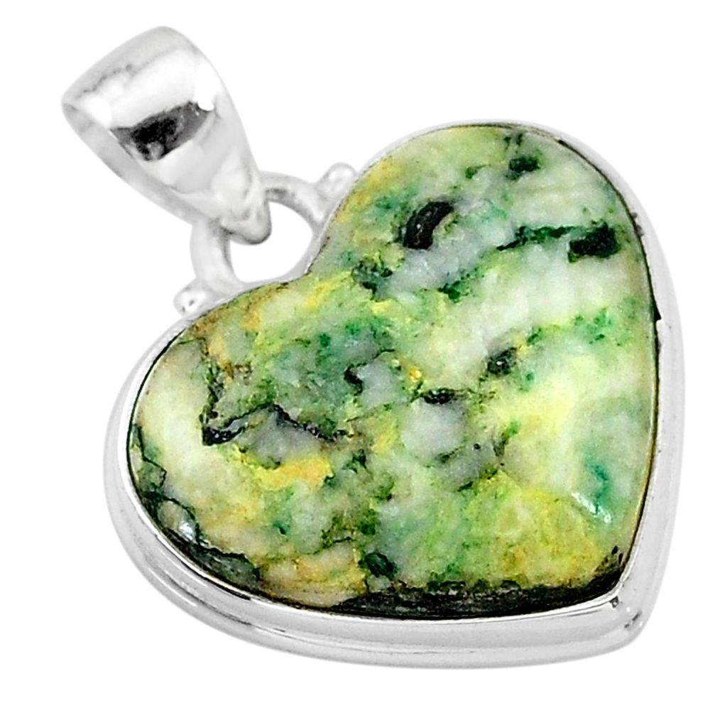 925 silver 19.23cts natural green mariposite heart shape pendant jewelry t13230