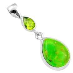 Clearance Sale- 925 silver 9.73cts natural green mojave turquoise pear peridot pendant u6523