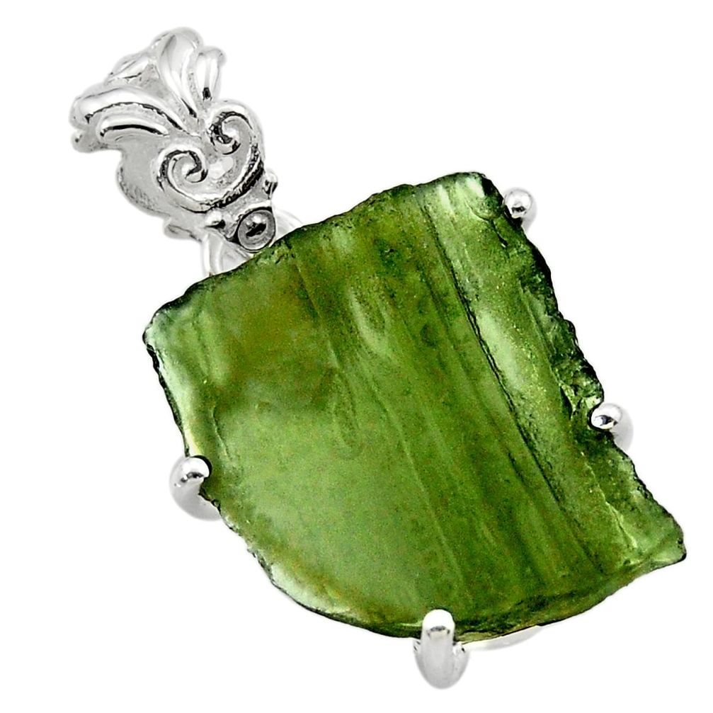 925 silver 9.72cts natural green moldavite (genuine czech) fancy pendant r29543