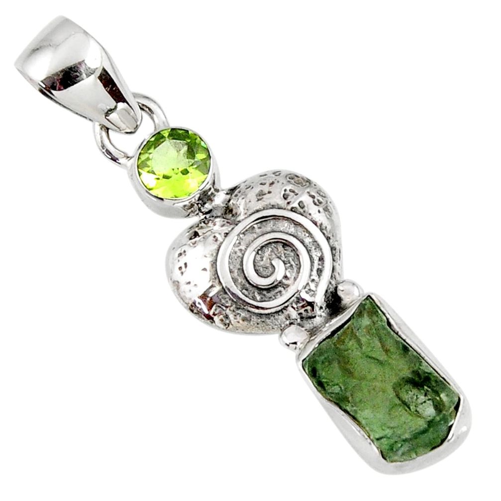 925 silver 5.80cts natural green moldavite (genuine czech) fancy pendant r57191