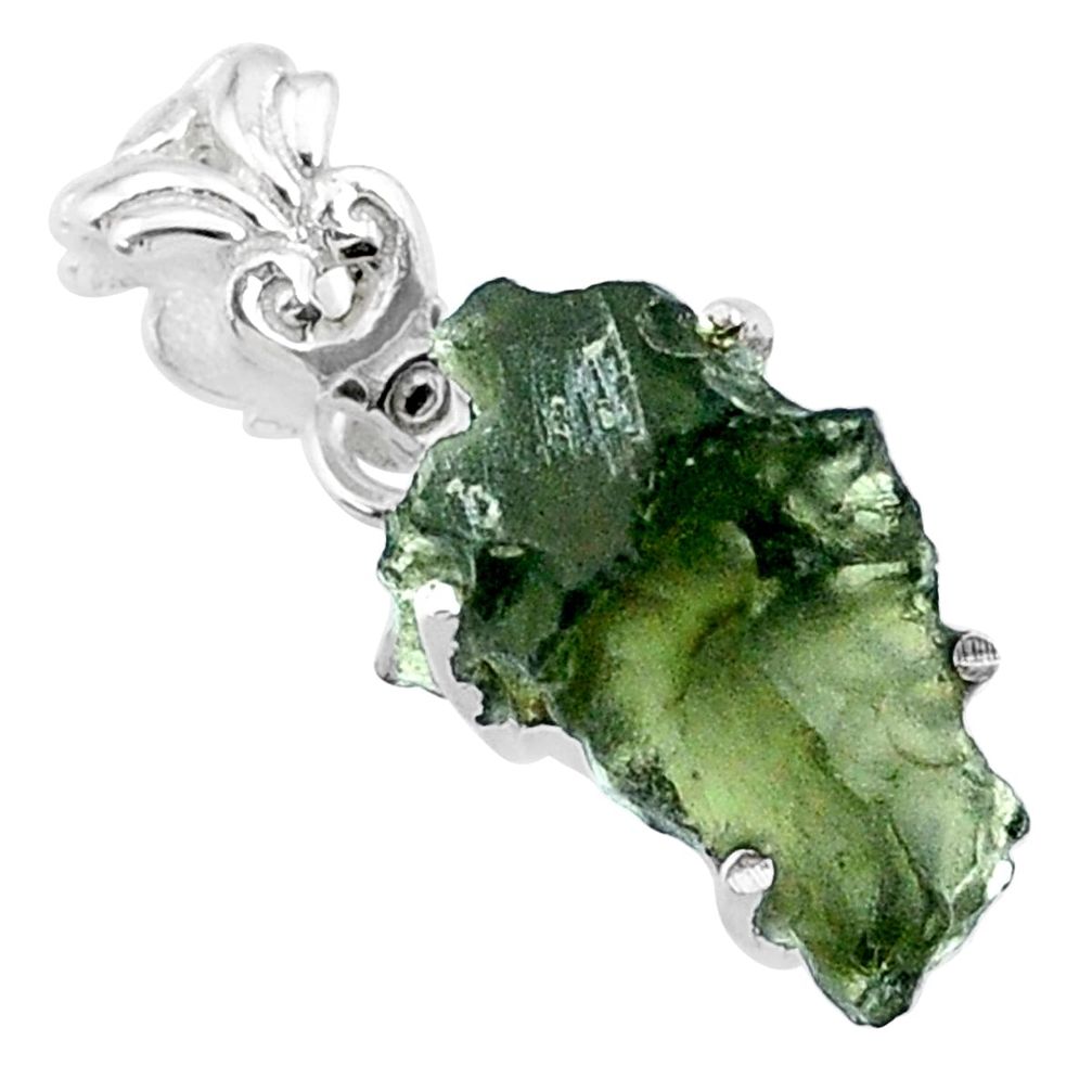 925 silver 8.15cts natural green moldavite (genuine czech) fancy pendant r71784