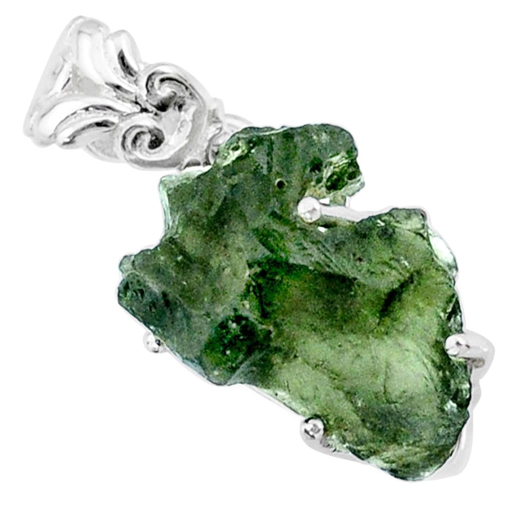 925 silver 10.11cts natural green moldavite (genuine czech) fancy pendant r71787