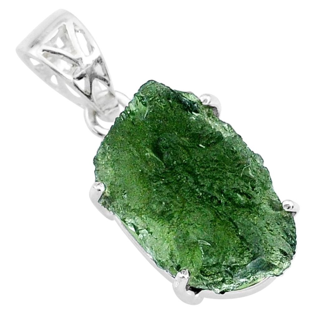 925 silver 11.65cts natural green moldavite (genuine czech) fancy pendant r71790