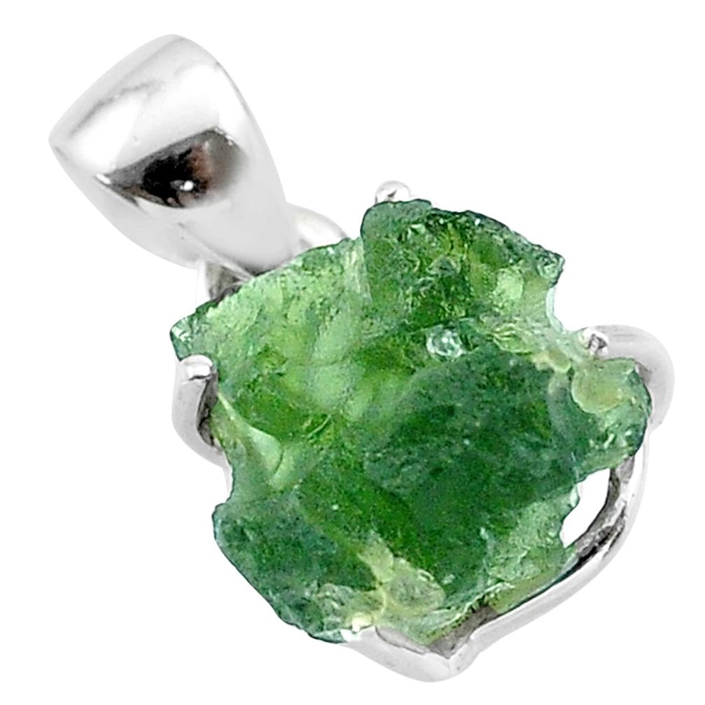 925 silver 7.23cts natural green moldavite (genuine czech) fancy pendant t49984