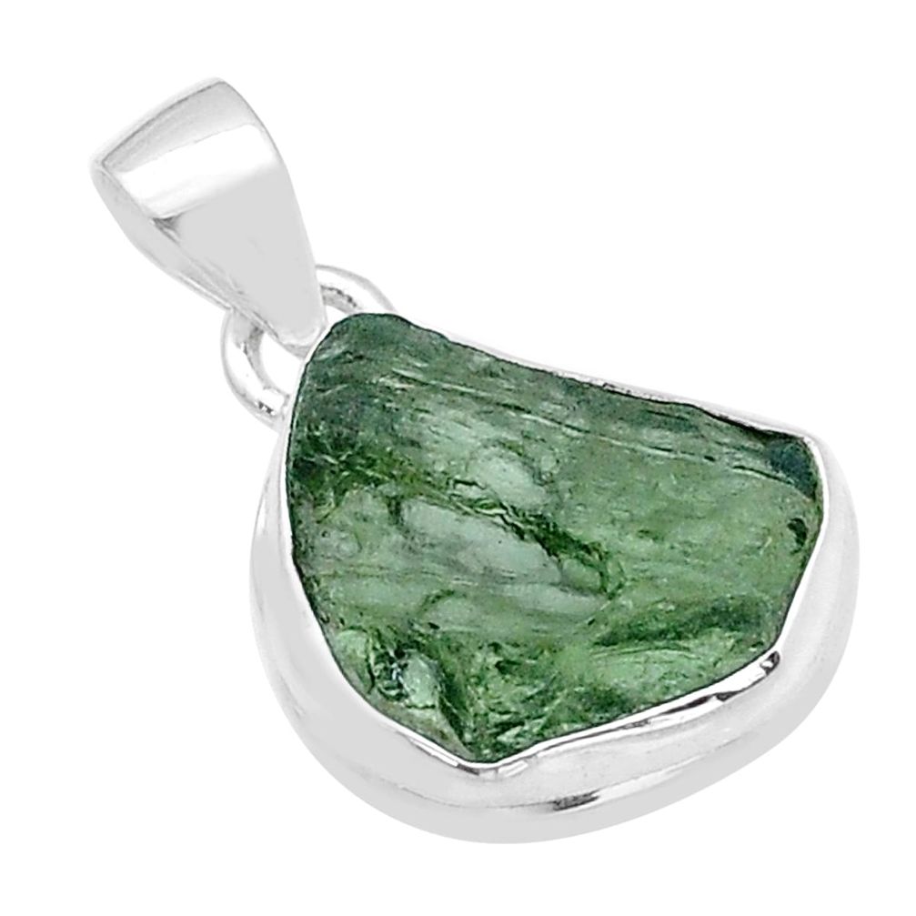 925 silver 6.80cts natural green moldavite (genuine czech) fancy pendant u62479