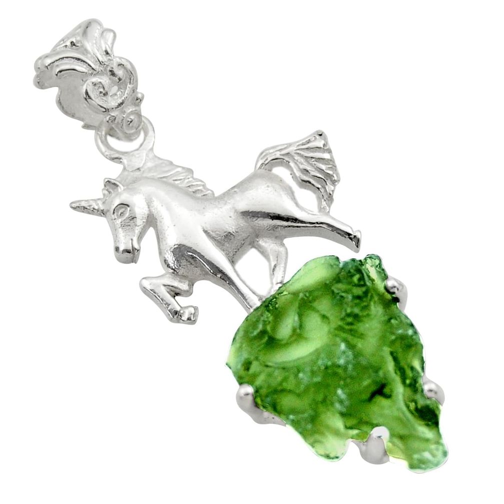 925 silver 12.02cts natural green moldavite (genuine czech) horse pendant r29380