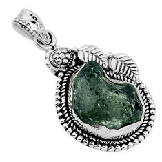925 silver 8.03cts natural green moldavite (genuine czech) leaf pendant n36274