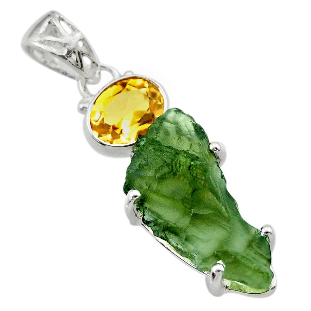 925 silver 10.30cts natural green moldavite (genuine czech) pendant r29384