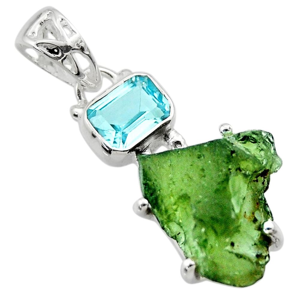 925 silver 9.16cts natural green moldavite (genuine czech) topaz pendant r29407