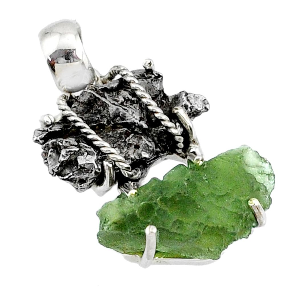 925 silver 16.85cts natural green moldavite campo del cielo fancy pendant r72956