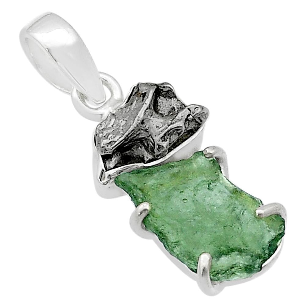 925 silver 11.35cts natural green moldavite campo del cielo pendant u62260