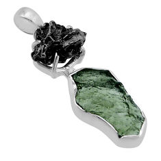925 silver 9.56cts natural green moldavite meteorite gibeon fancy pendant n48642