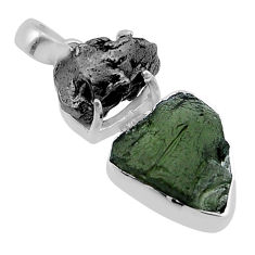 925 silver 9.52cts natural green moldavite meteorite gibeon fancy pendant n48647