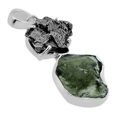 925 silver 8.72cts natural green moldavite meteorite gibeon fancy pendant n48656