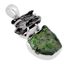 925 silver 9.92cts natural green moldavite meteorite gibeon fancy pendant n49473