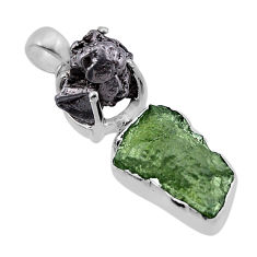 925 silver 12.17cts natural green moldavite meteorite gibeon pendant n49477