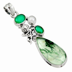 925 silver 22.59cts natural green moss agate chalcedony angel pendant d47250