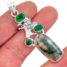 925 silver 14.77cts natural green moss agate chalcedony angel pendant y21213