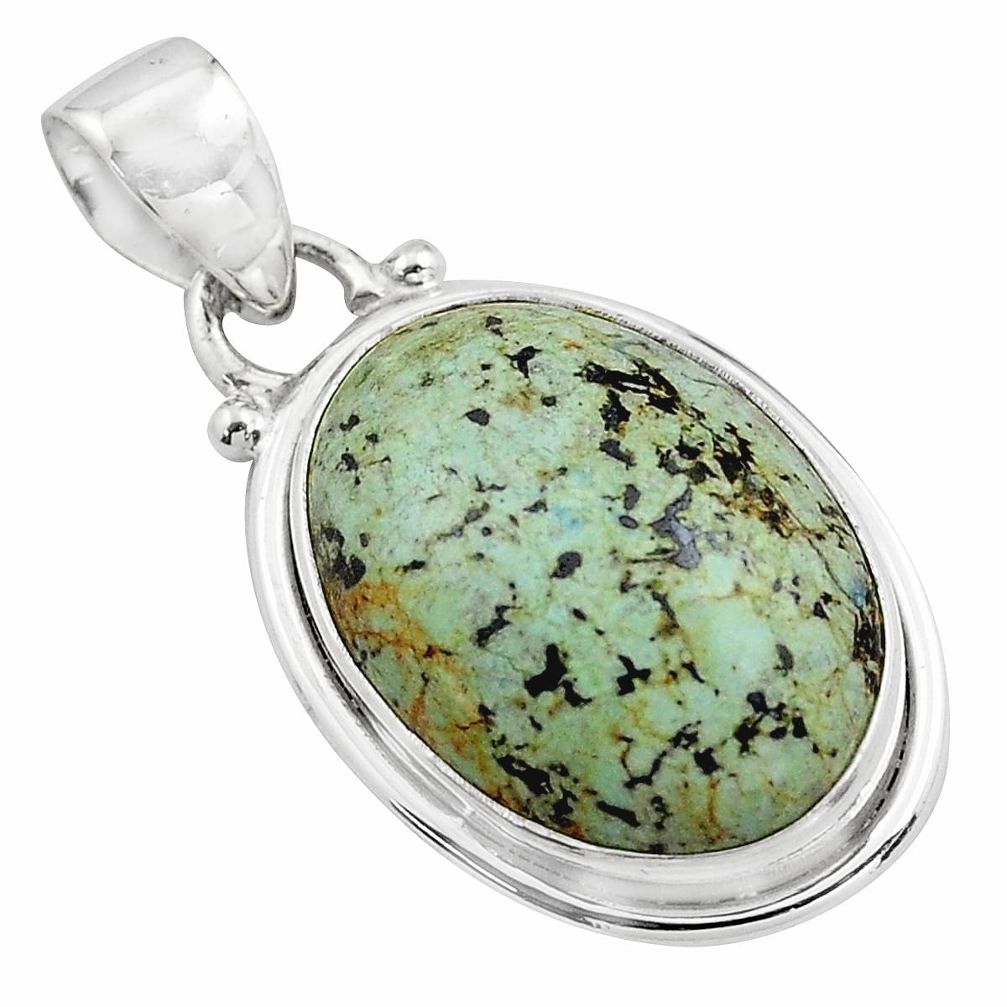 925 silver 14.20cts natural green norwegian turquoise oval pendant p85179