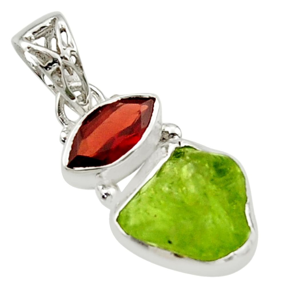 925 silver 7.67cts natural green peridot rough fancy red garnet pendant r29891