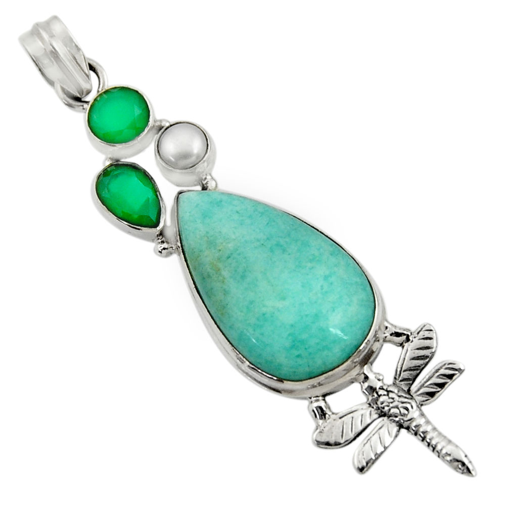 925 silver 22.23cts natural green peruvian amazonite dragonfly pendant d43276