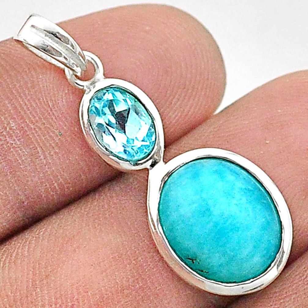 925 silver 7.29cts natural green peruvian amazonite oval topaz pendant t66164