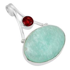 925 silver 18.94cts natural green peruvian amazonite red garnet pendant y46233