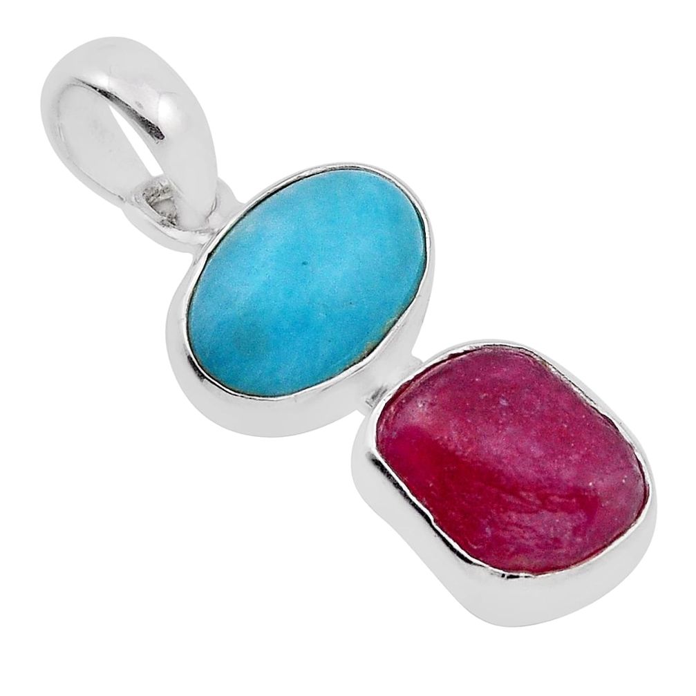 925 silver 8.51cts natural green peruvian amazonite ruby rough pendant n31036