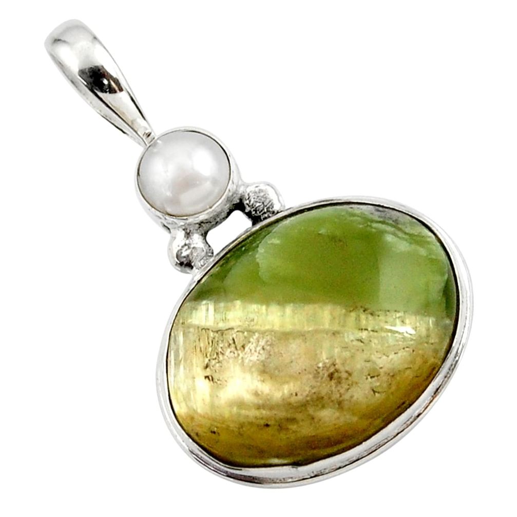 925 silver 16.73cts natural green pietersite (african) oval pearl pendant r27634