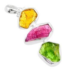 925 silver 14.47cts natural green pink yellow tourmaline rough pendant u26705