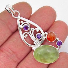 925 silver 17.32cts natural green prehnite cornelian amethyst pendant y20659