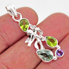 925 silver 5.28cts natural green purple amethyst peridot angel pendant y86564