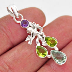 925 silver 5.23cts natural green purple amethyst peridot angel pendant y86578