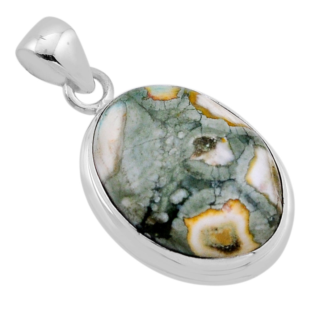 925 silver 14.59cts natural green rainforest rhyolite jasper oval pendant n51534