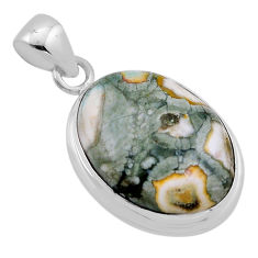 925 silver 14.59cts natural green rainforest rhyolite jasper oval pendant n51534