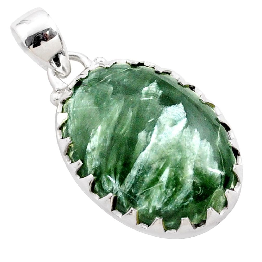 925 silver 14.12cts natural green seraphinite (russian) oval pendant t77570